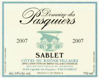 Domaine des Pasquiers Villages Sablet Label